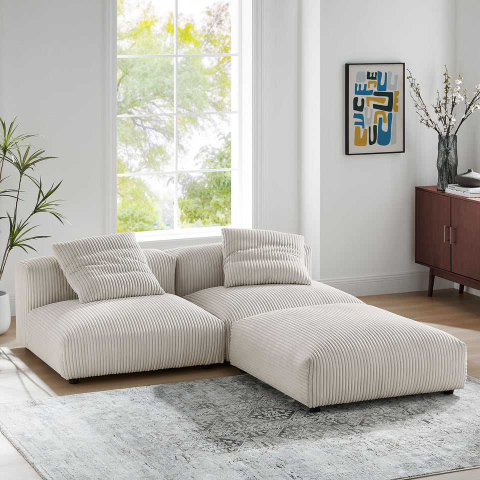 Solace 3-Piece Modular Corduroy Upholstered Sectional Sofa by Modway