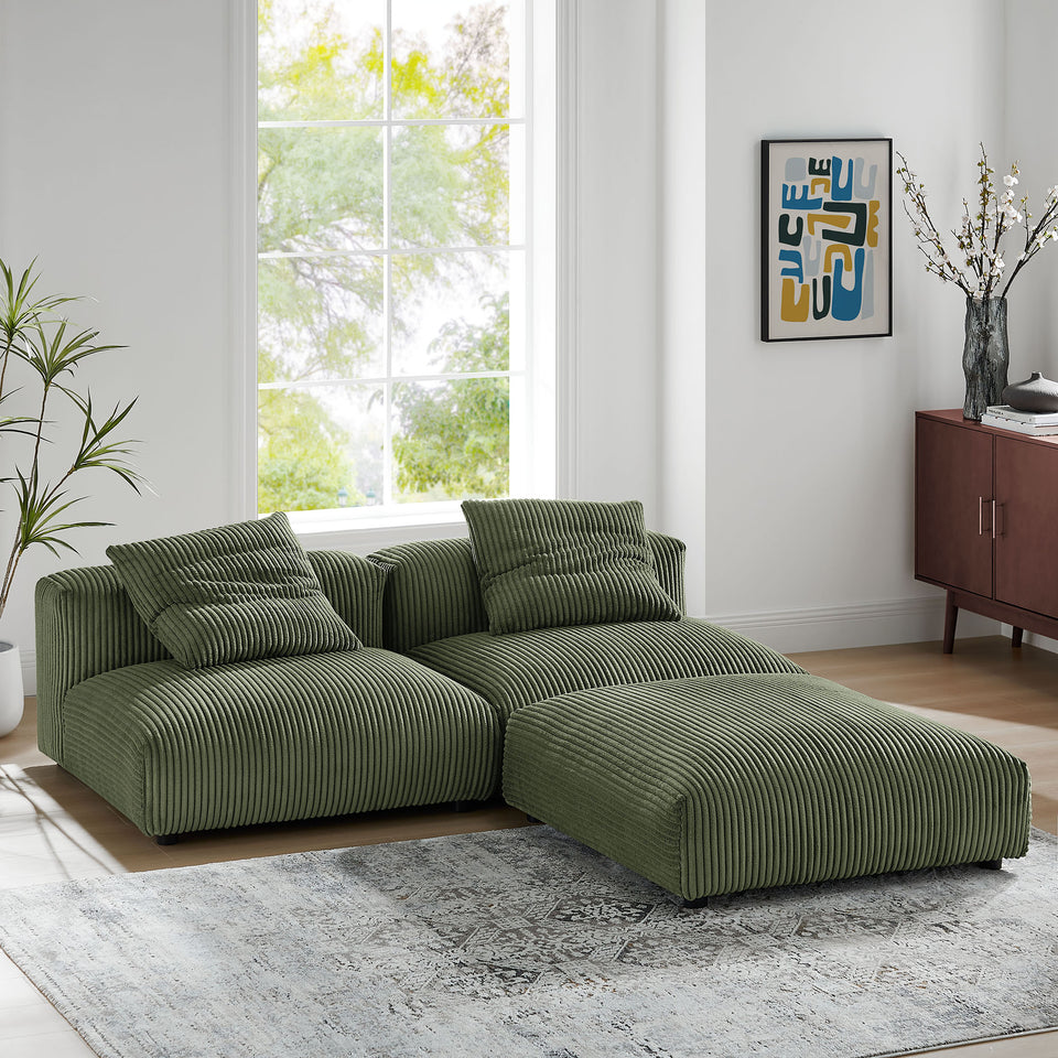 Solace 3-Piece Modular Corduroy Upholstered Sectional Sofa by Modway