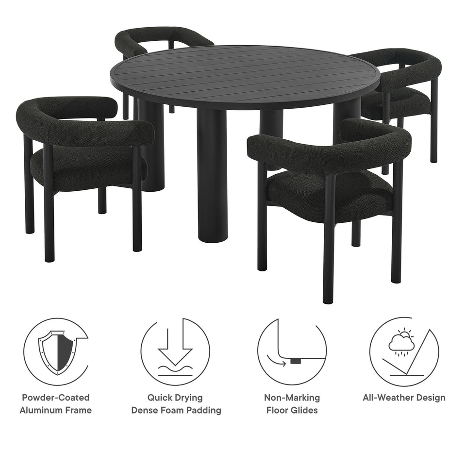 Nautica 5-Piece Round Outdoor Patio Aluminum Dining Table and Chairs Set by Modway