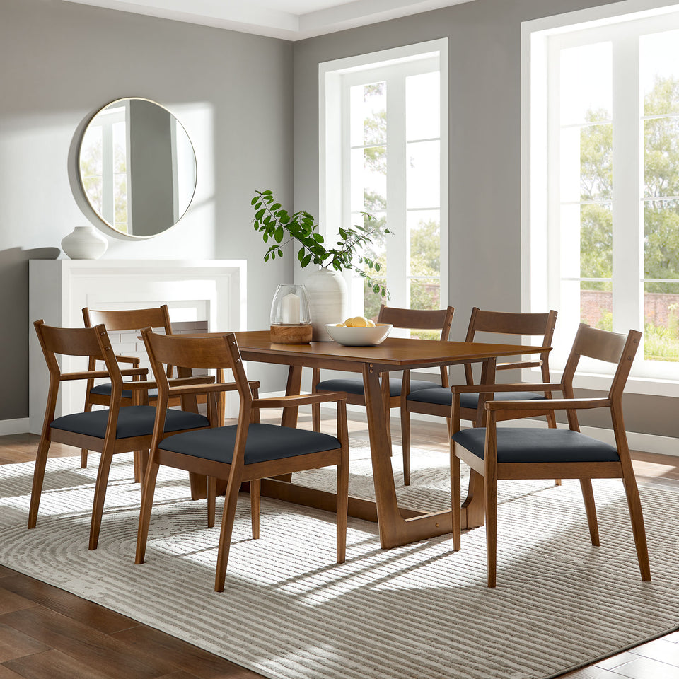 Solara 7-Piece Wood Dining Set with Vegan Leather Armchairs by Modway