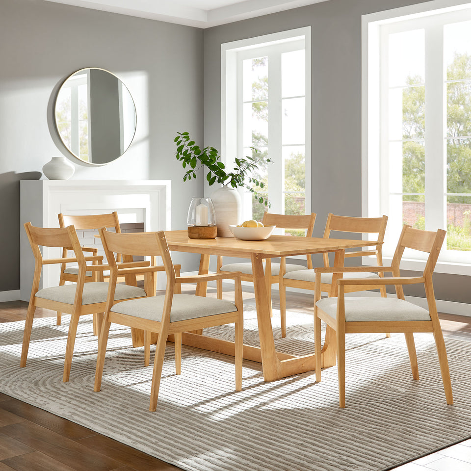 Solara 7-Piece Wood Dining Set with Fabric Upholstered Armchairs by Modway