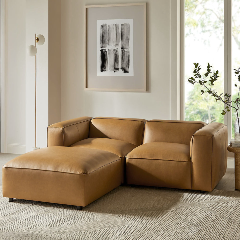 Auren 3-Piece Upholstered Vegan Leather Modular Loveseat with Ottoman by Modway