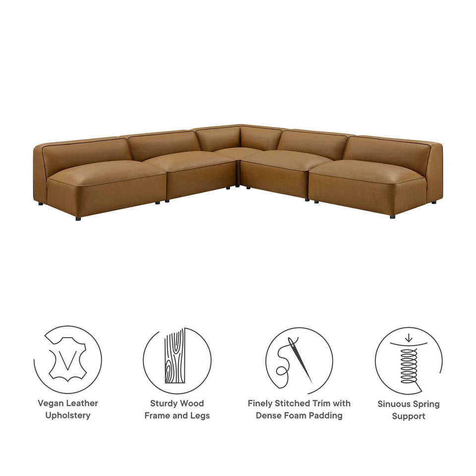 Auren 5-Piece Upholstered Armless L-Shaped Vegan Leather Modular Sofa by Modway