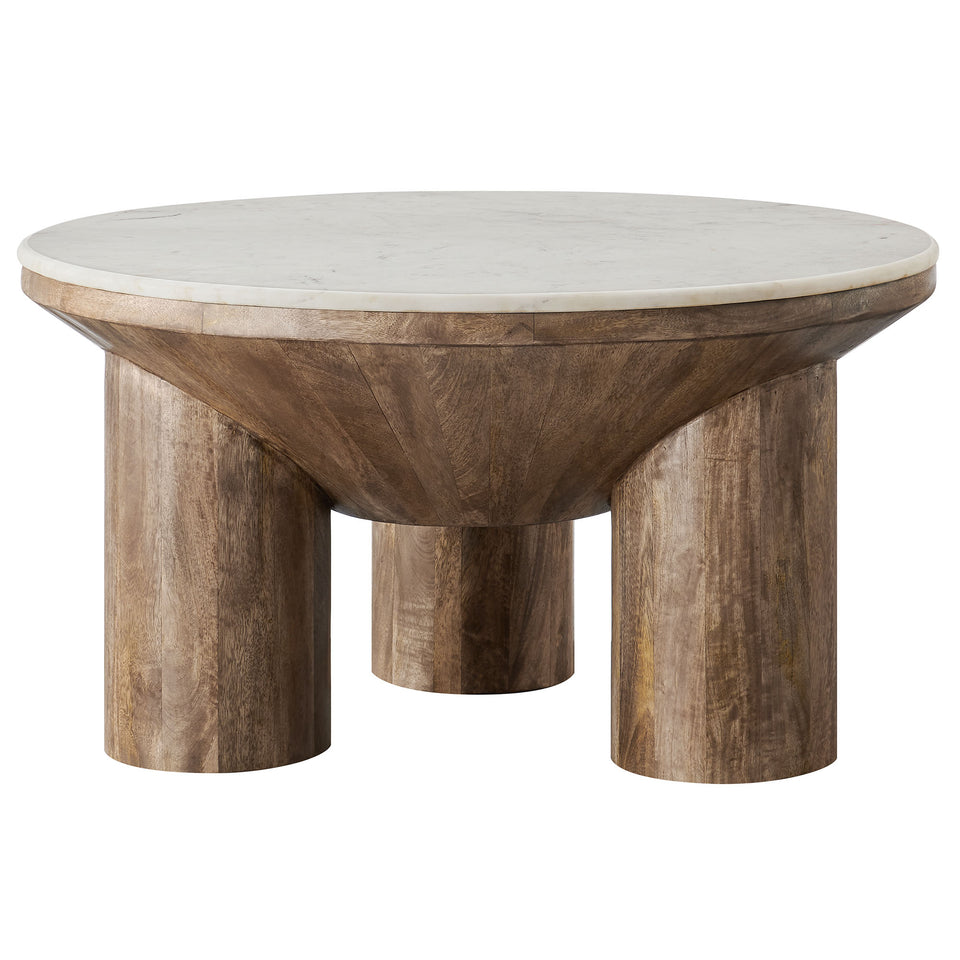 Ellison 33" Round Wood Coffee Table With Marble Top by Modway