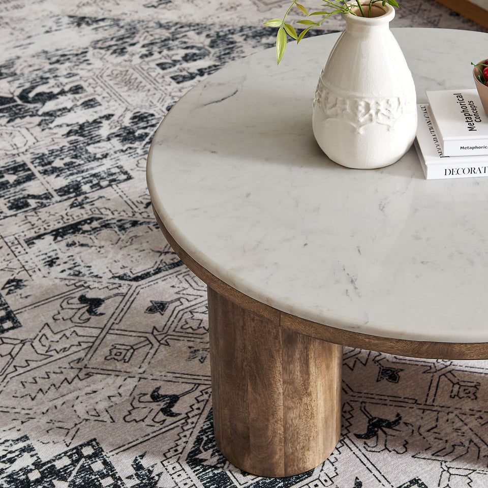 Ellison 33" Round Wood Coffee Table With Marble Top by Modway