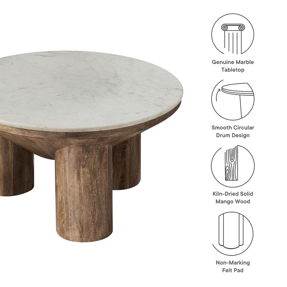 Ellison 33" Round Wood Coffee Table With Marble Top by Modway