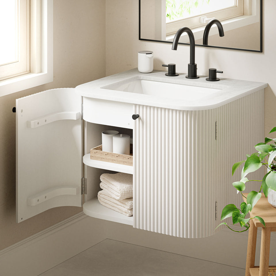 Zia 24" Wall-Mount Bathroom Vanity with Marble Sink by Modway