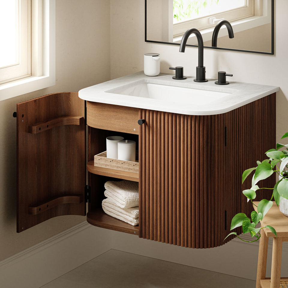 Zia 24" Wall-Mount Bathroom Vanity with Marble Sink by Modway