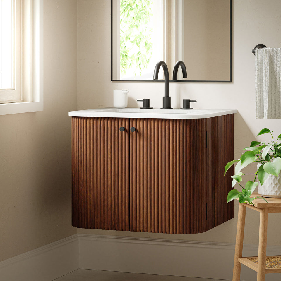 Zia 24" Wall-Mount Bathroom Vanity with Marble Sink by Modway