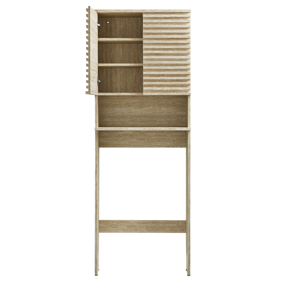Render Over the Toilet Faux Travertine Bathroom Storage Cabinet by Modway