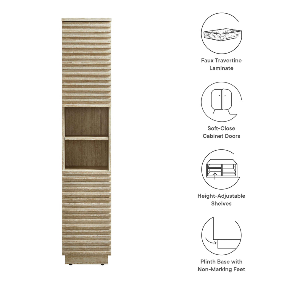 Render Tall Narrow Faux Travertine Linen Storage Cabinet by Modway