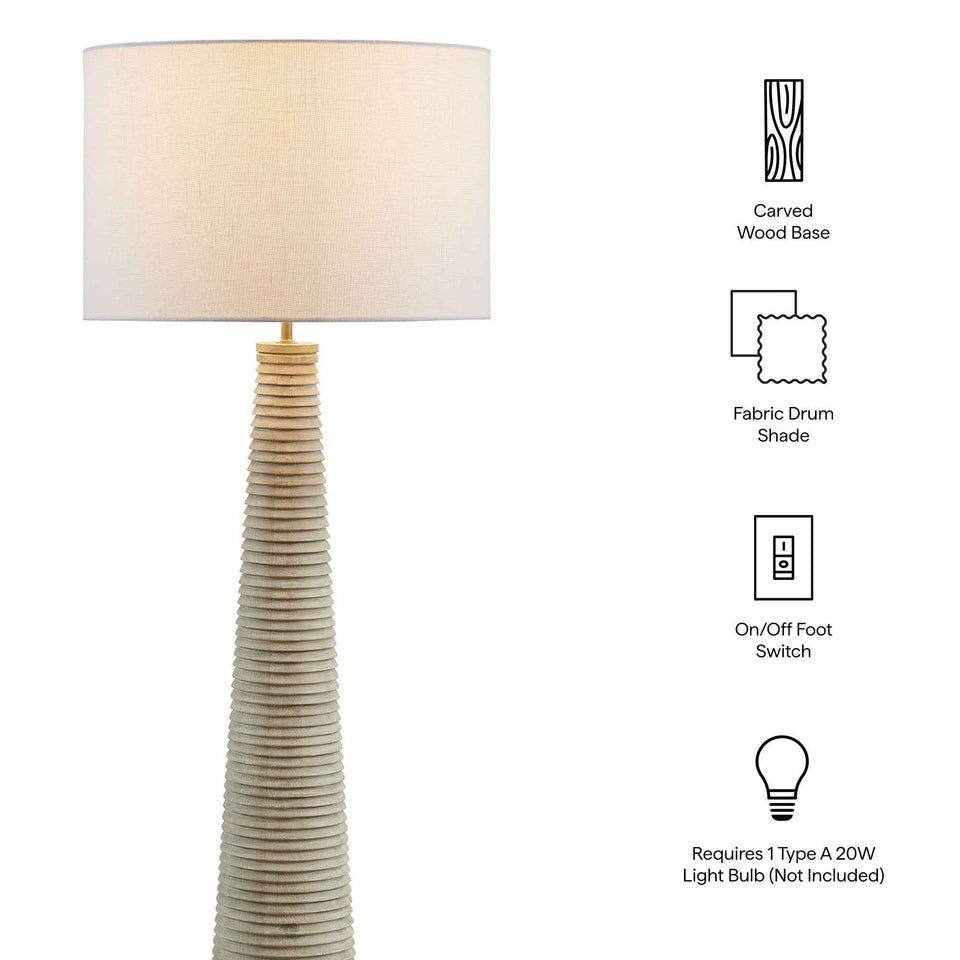 Saylor Carved Ribbed Wood Floor Lamp With Drum Shade by Modway