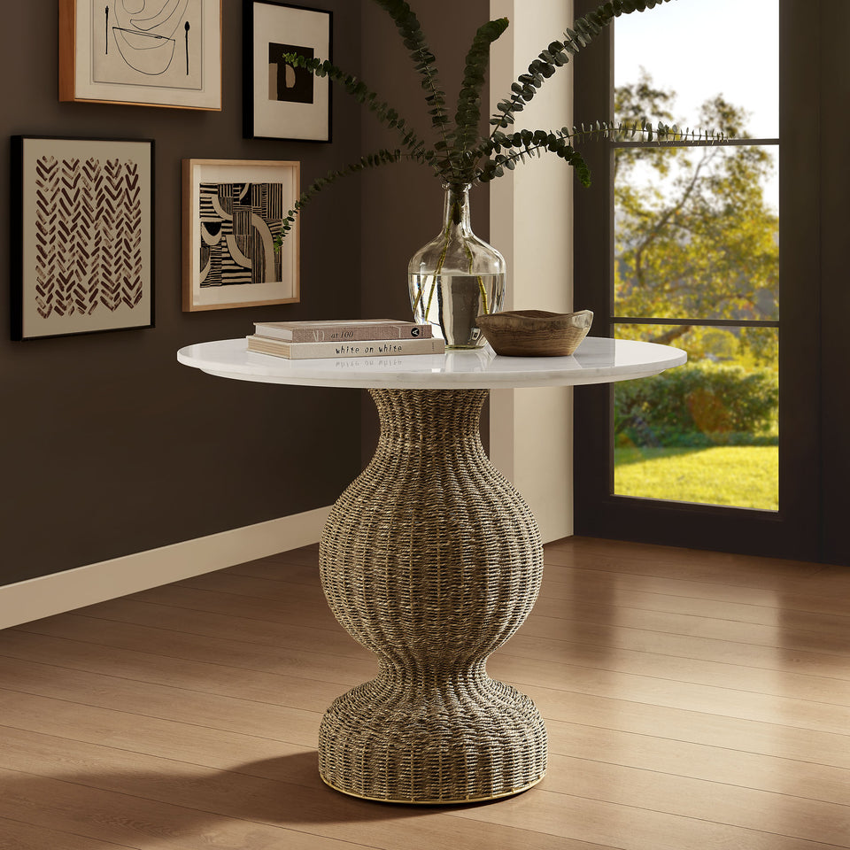 Zale 36" Marble and Seagrass Dining Table by Modway