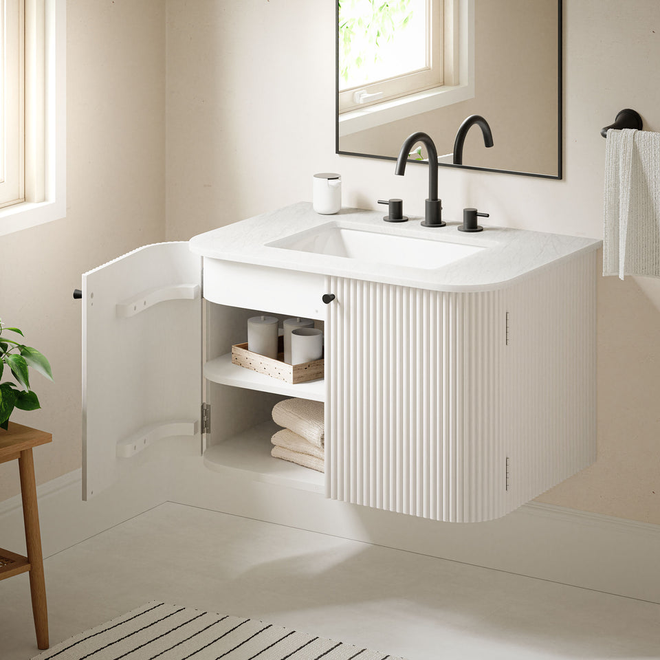 Zia 30" Wall-Mount Bathroom Vanity with Marble Sink by Modway