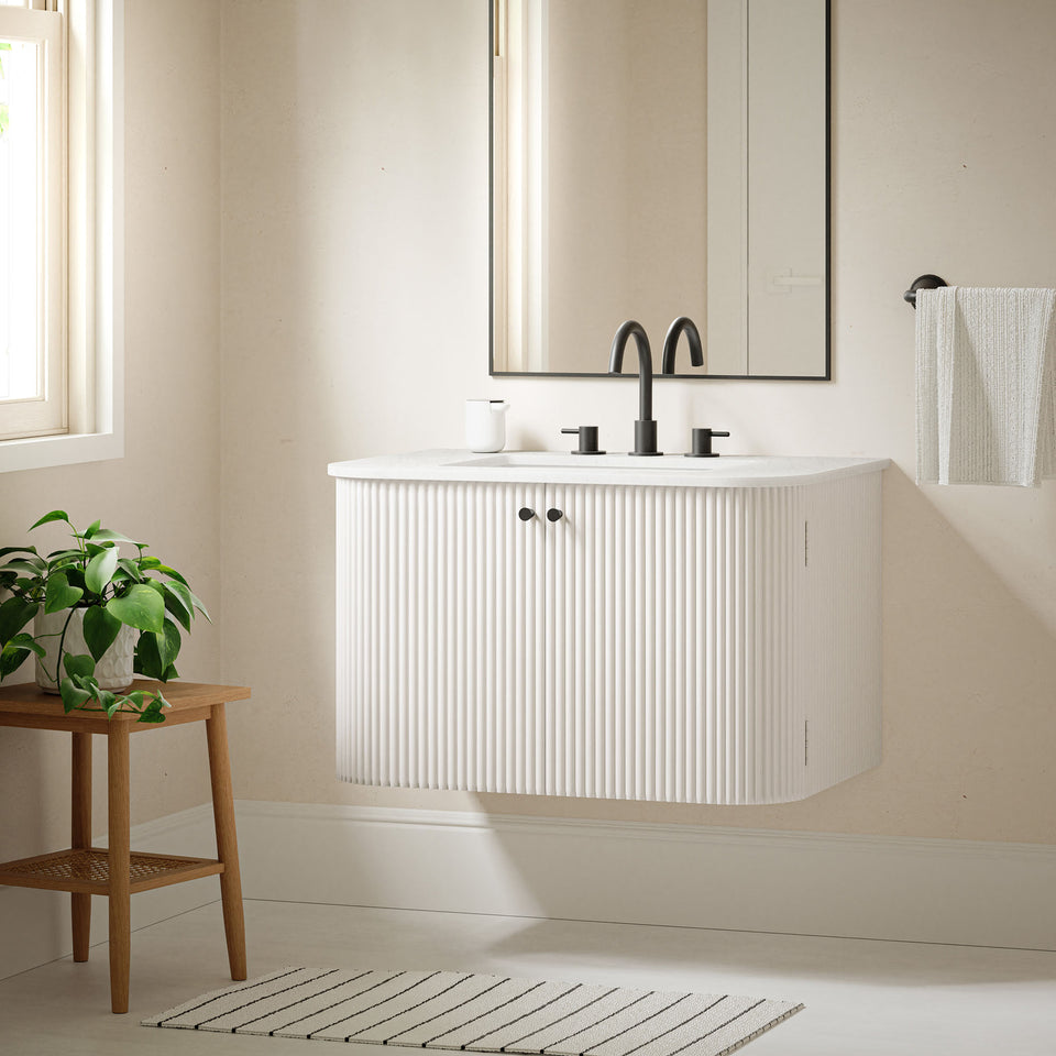 Zia 30" Wall-Mount Bathroom Vanity with Marble Sink by Modway