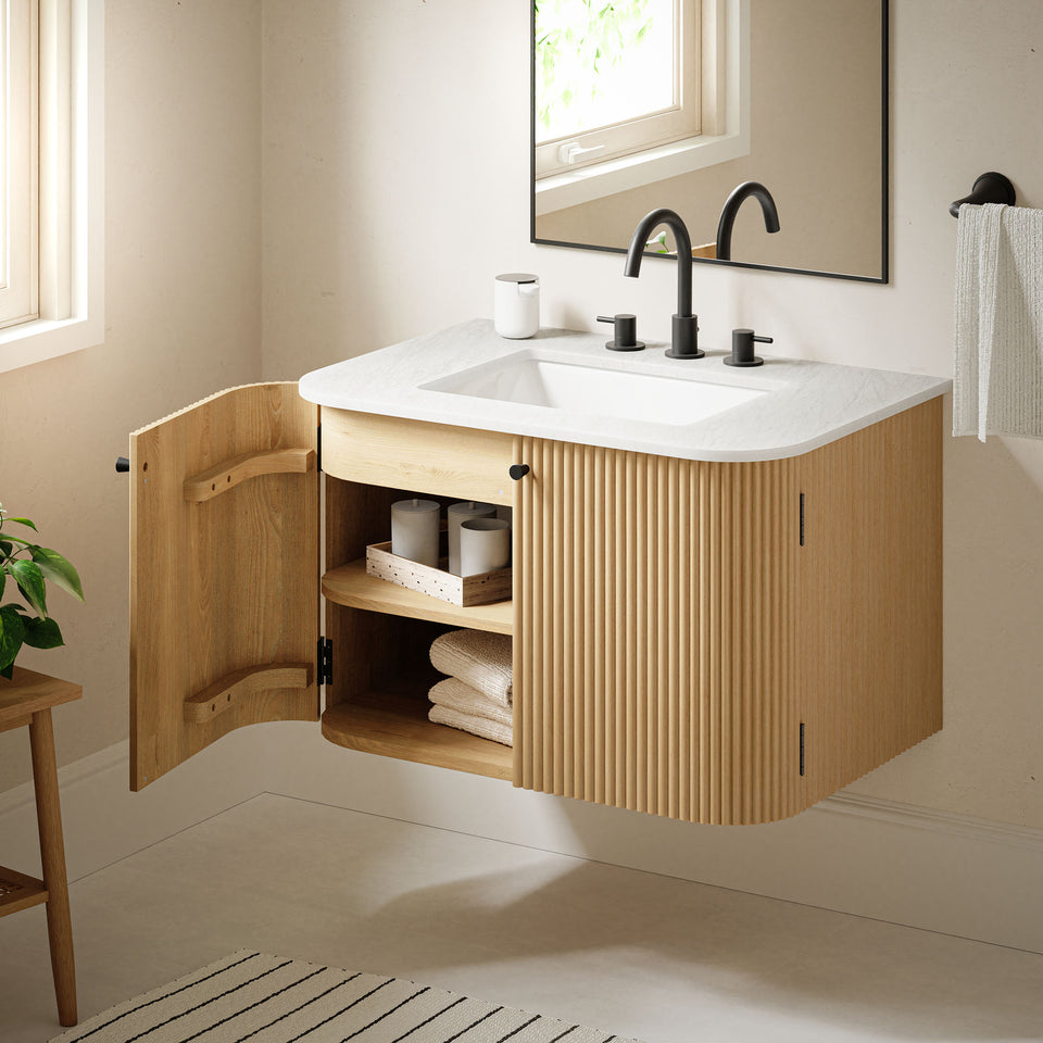 Zia 30" Wall-Mount Bathroom Vanity with Marble Sink by Modway