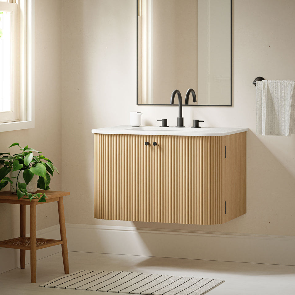 Zia 30" Wall-Mount Bathroom Vanity with Marble Sink by Modway