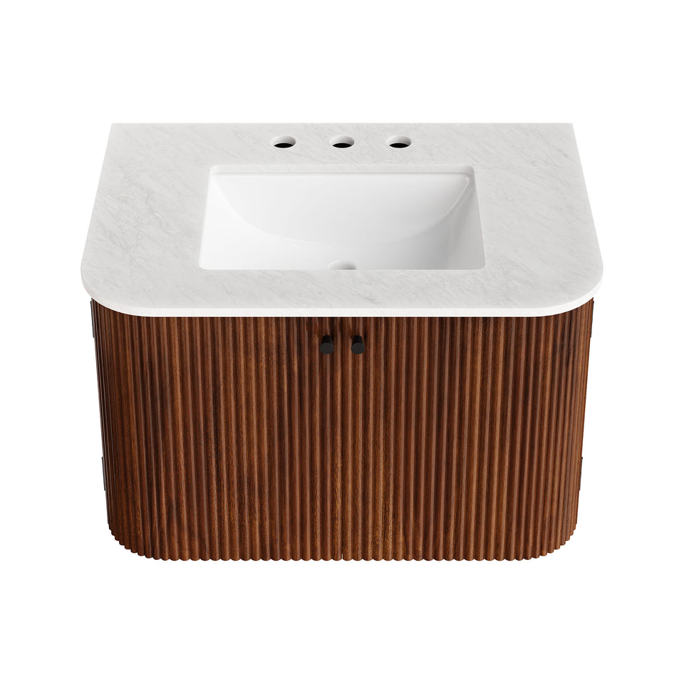 Zia 30" Wall-Mount Bathroom Vanity with Marble Sink by Modway