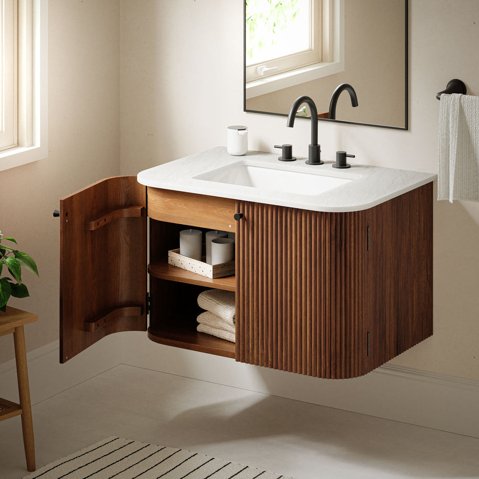 Zia 30" Wall-Mount Bathroom Vanity with Marble Sink by Modway