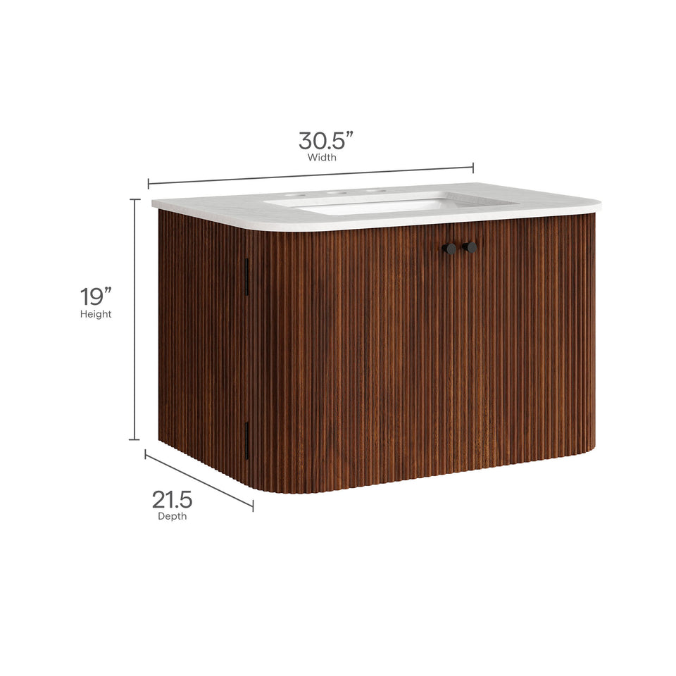 Zia 30" Wall-Mount Bathroom Vanity with Marble Sink by Modway