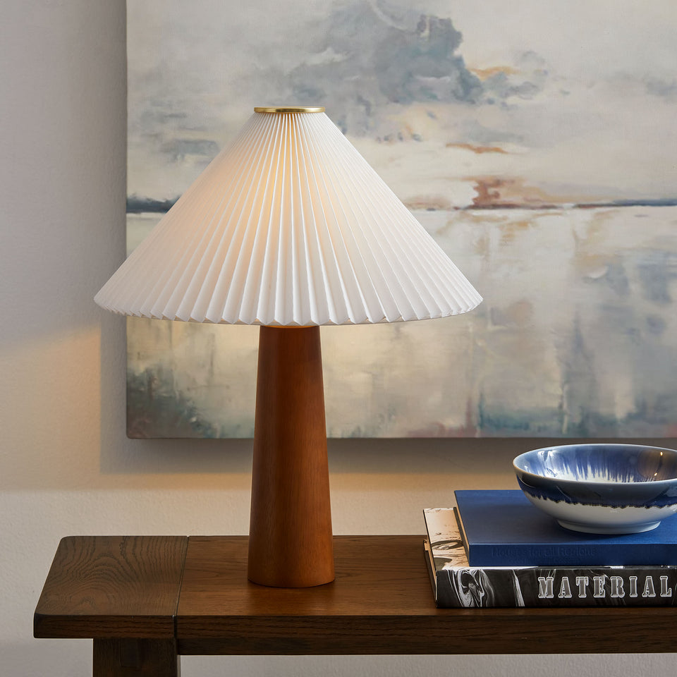 Jessica Wooden Base Table Lamp With Pleated Fabric Shade by Modway