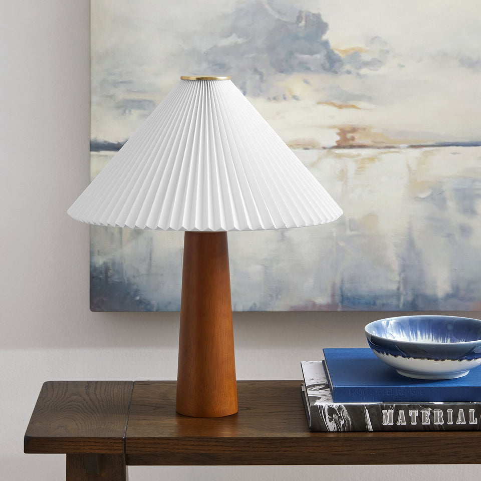 Jessica Wooden Base Table Lamp With Pleated Fabric Shade by Modway
