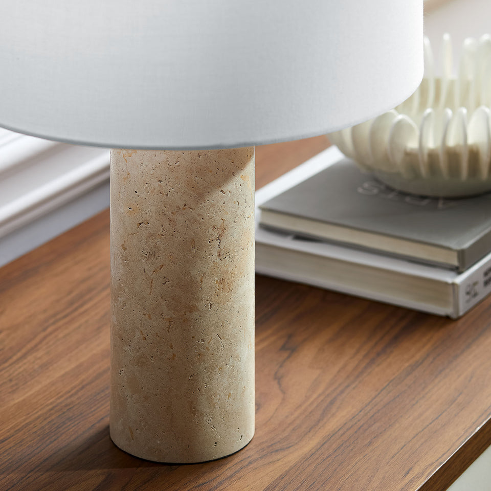 Zenith Travertine Table Lamp With Fabric Drum Shade by Modway