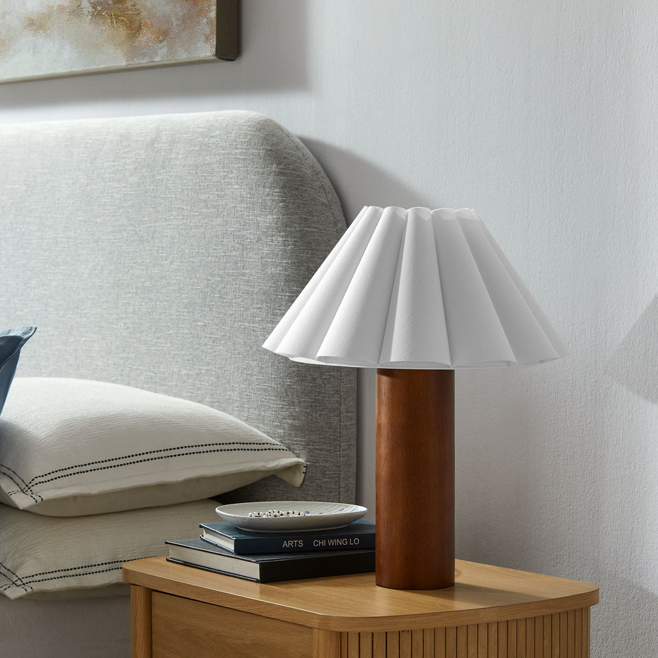 Flora Wood Table Lamp With Pleated Petal Shade by Modway