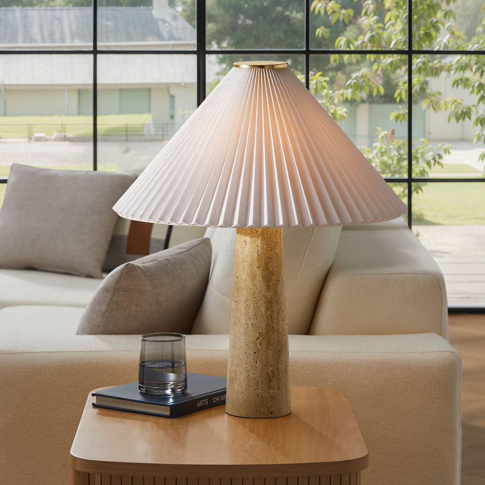 Cove Travertine Table Lamp With Pleated Shade by Modway