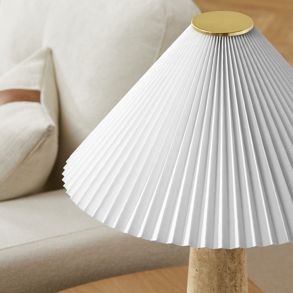 Cove Travertine Table Lamp With Pleated Shade by Modway