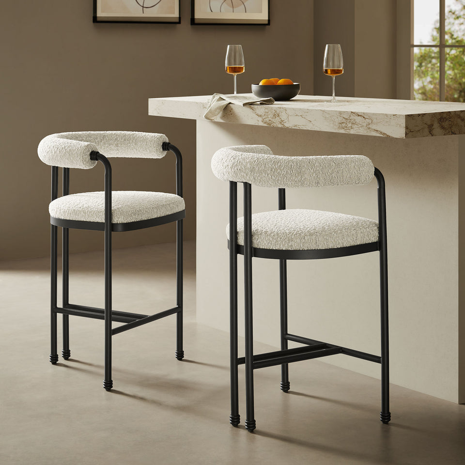 Turin Curved Back Boucle and Metal Counter Stool by Modway