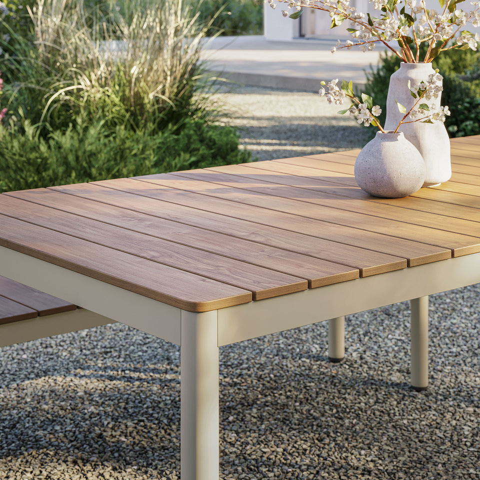 Finn 71" Outdoor Patio Aluminum Dining Table with Faux Wood Top by Modway