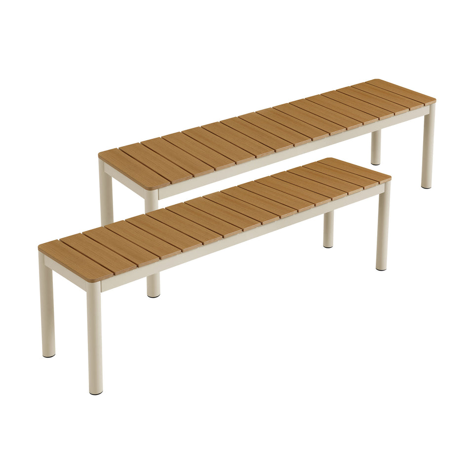 Finn Outdoor Patio Aluminum Bench with Faux Wood Top Set of 2 by Modway
