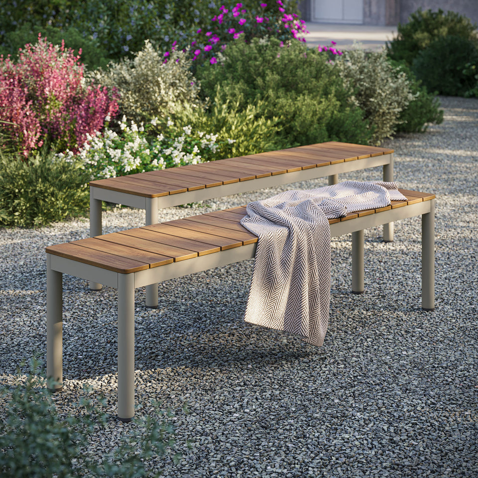 Finn Outdoor Patio Aluminum Bench with Faux Wood Top Set of 2 by Modway