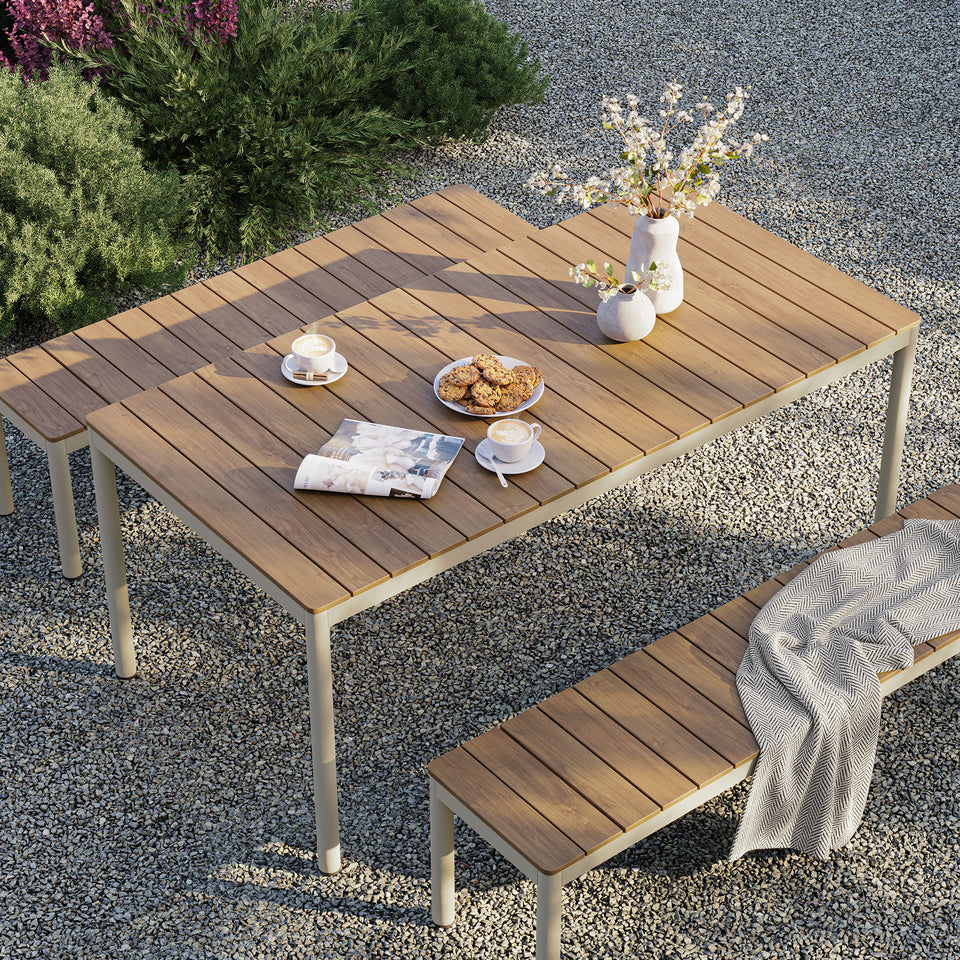 Finn Outdoor Patio Aluminum Faux Wood Dining Set with Benches by Modway