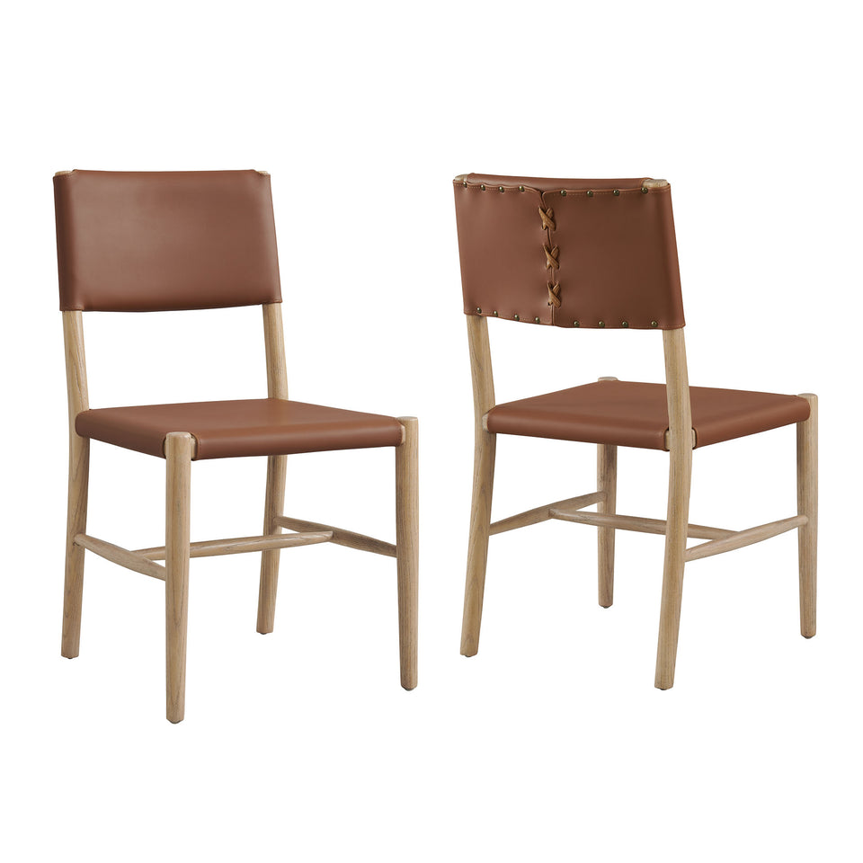 Dover Wood Vegan Leather Dining Side Chairs Set of 2 by Modway