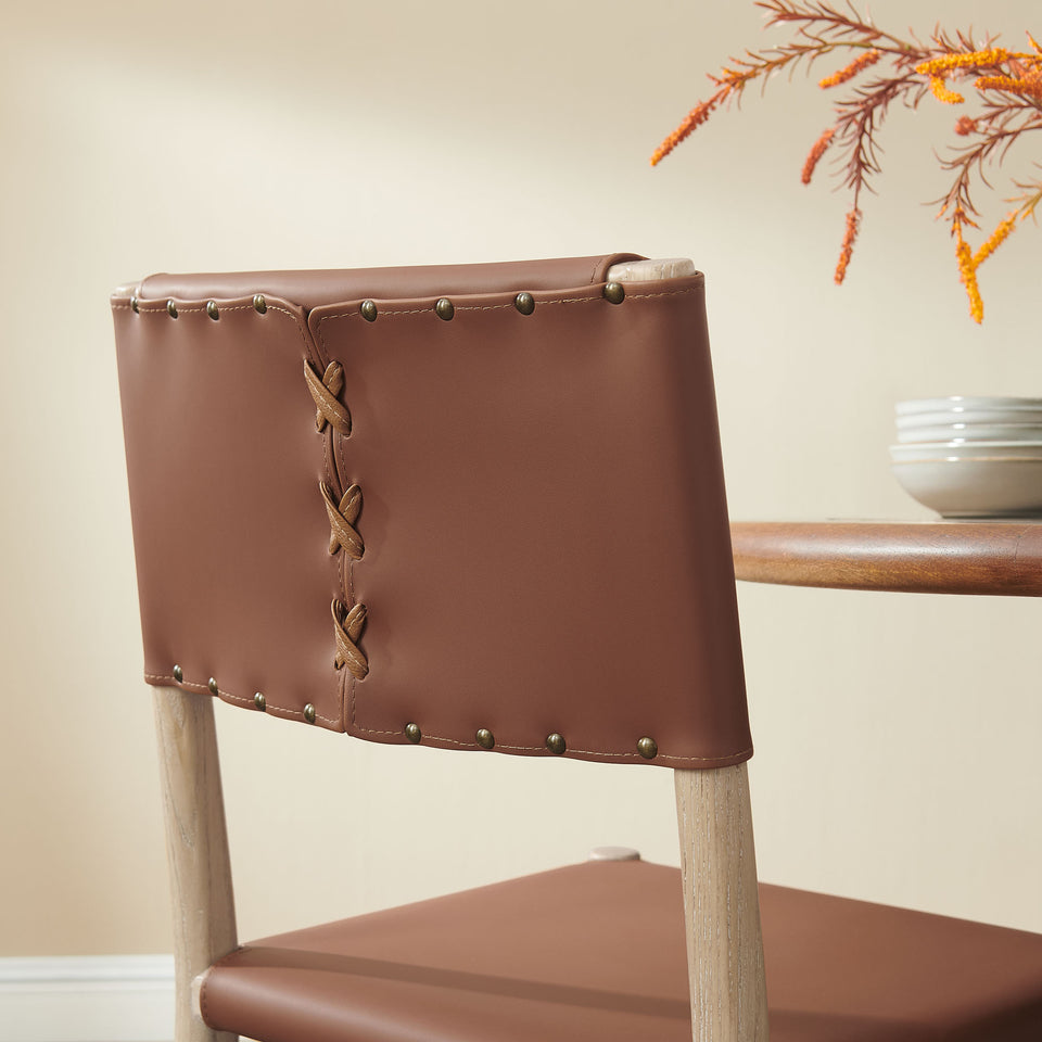 Dover Wood Vegan Leather Dining Side Chairs Set of 2 by Modway