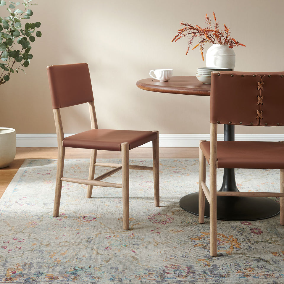Dover Wood Vegan Leather Dining Side Chairs Set of 2 by Modway