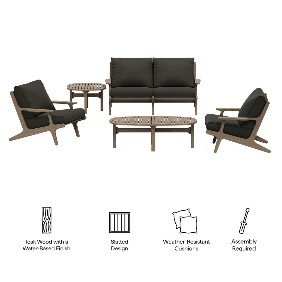 Saratoga 5-Piece Outdoor Patio Teak Wood Furniture Set by Modway