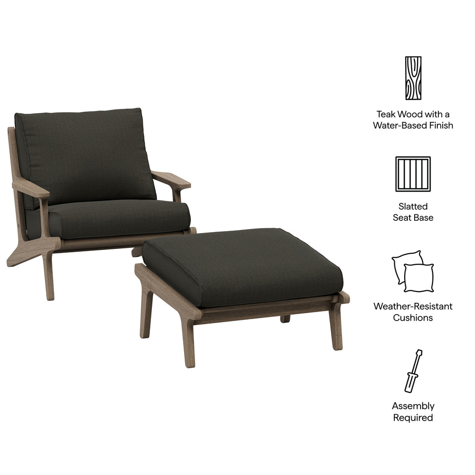 Saratoga Outdoor Patio Teak Wood Chair and Ottoman Set by Modway