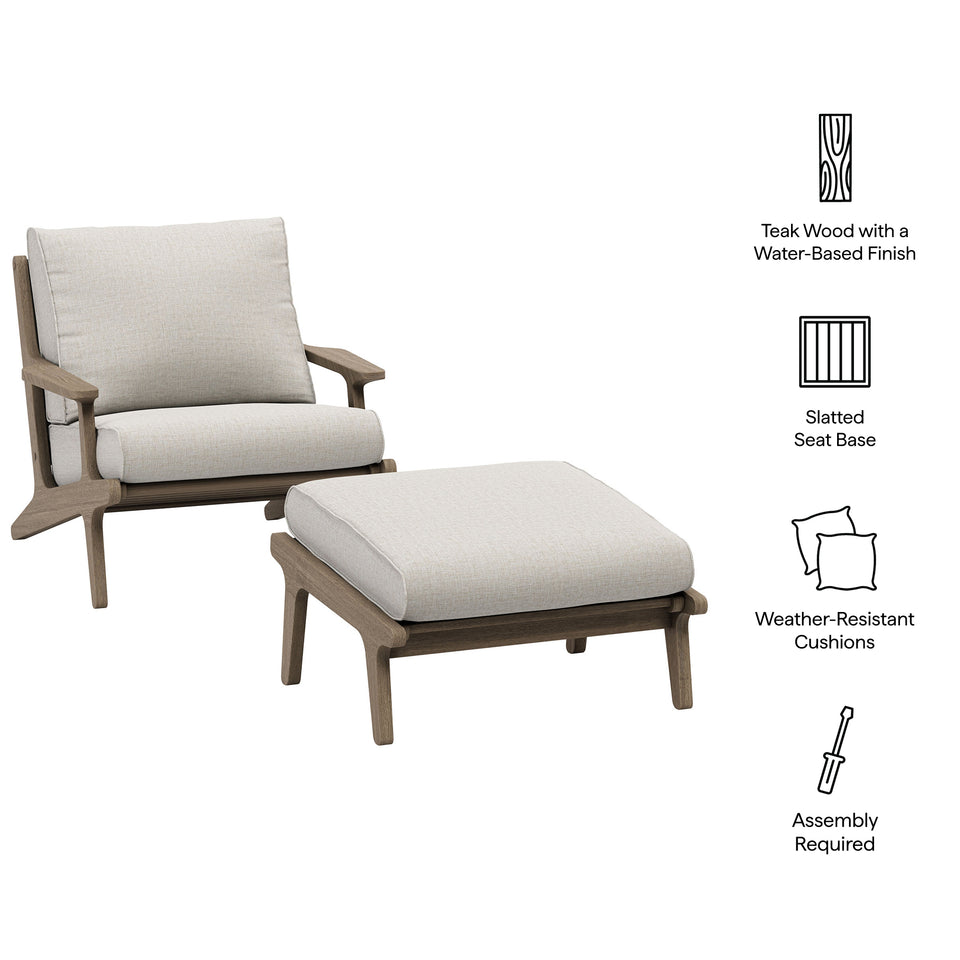 Saratoga Outdoor Patio Teak Wood Chair and Ottoman Set by Modway