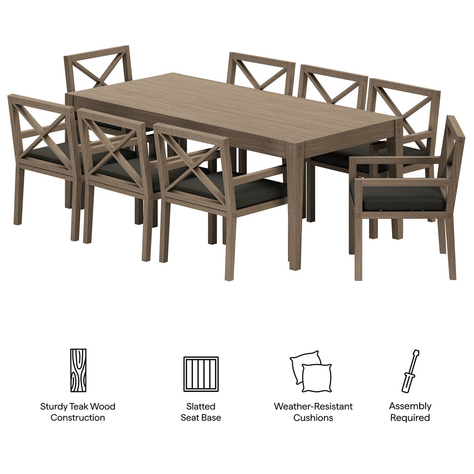 Northlake 9-Piece Outdoor Patio Teak Wood Dining Set by Modway