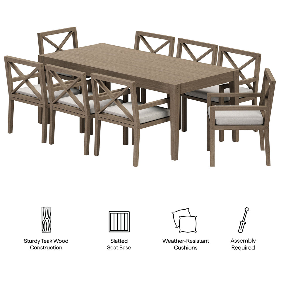Northlake 9-Piece Outdoor Patio Teak Wood Dining Set by Modway