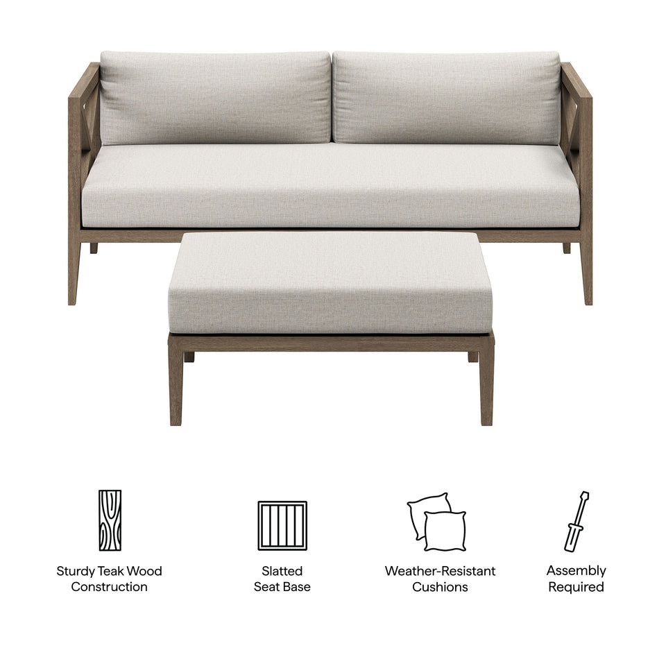 Northlake Outdoor Patio Teak Wood Loveseat and Ottoman Set by Modway