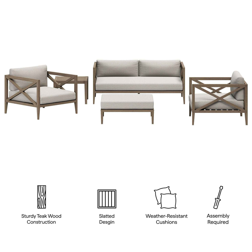 Northlake 5-Piece Outdoor Patio Teak Wood Furniture Set