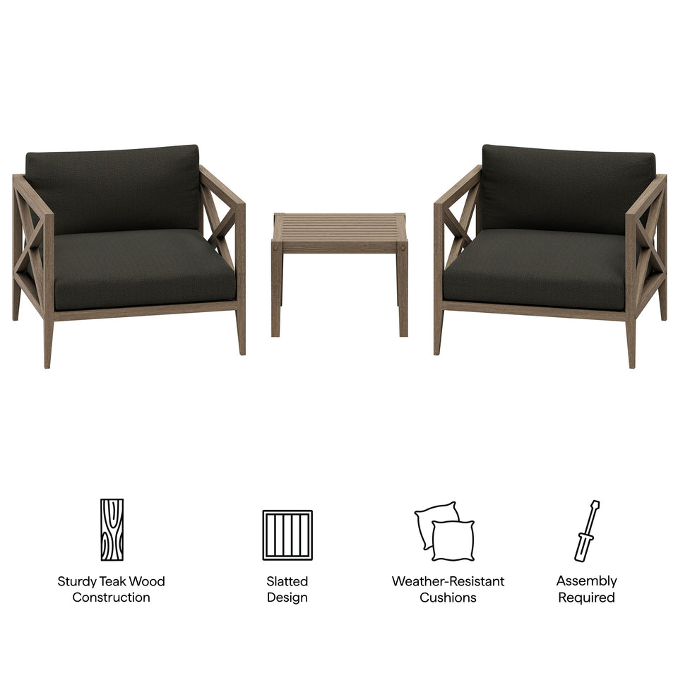 Northlake 3-Piece Outdoor Patio Teak Wood Furniture Set with Armchair and Side Table by Modway
