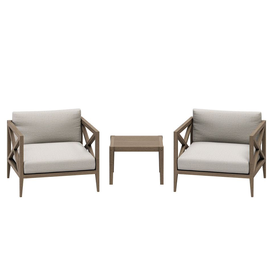 Northlake 3-Piece Outdoor Patio Teak Wood Furniture Set with Armchair and Side Table by Modway