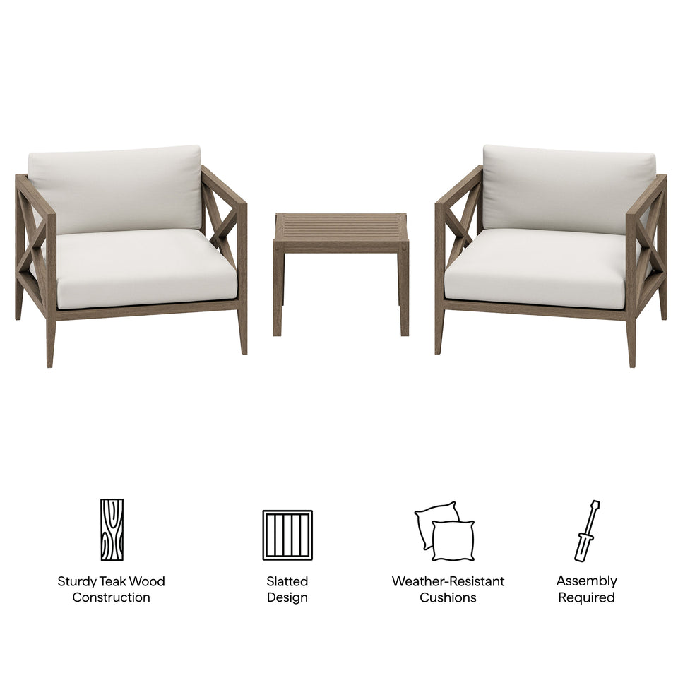 Northlake 3-Piece Outdoor Patio Teak Wood Furniture Set with Armchair and Side Table by Modway