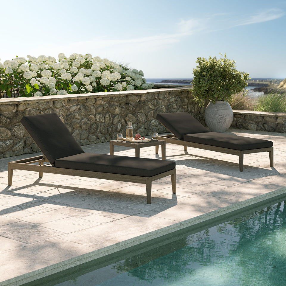 Northlake 3-Piece Outdoor Patio Teak Wood Furniture Set with Chaise Lounges and Side Table by Modway