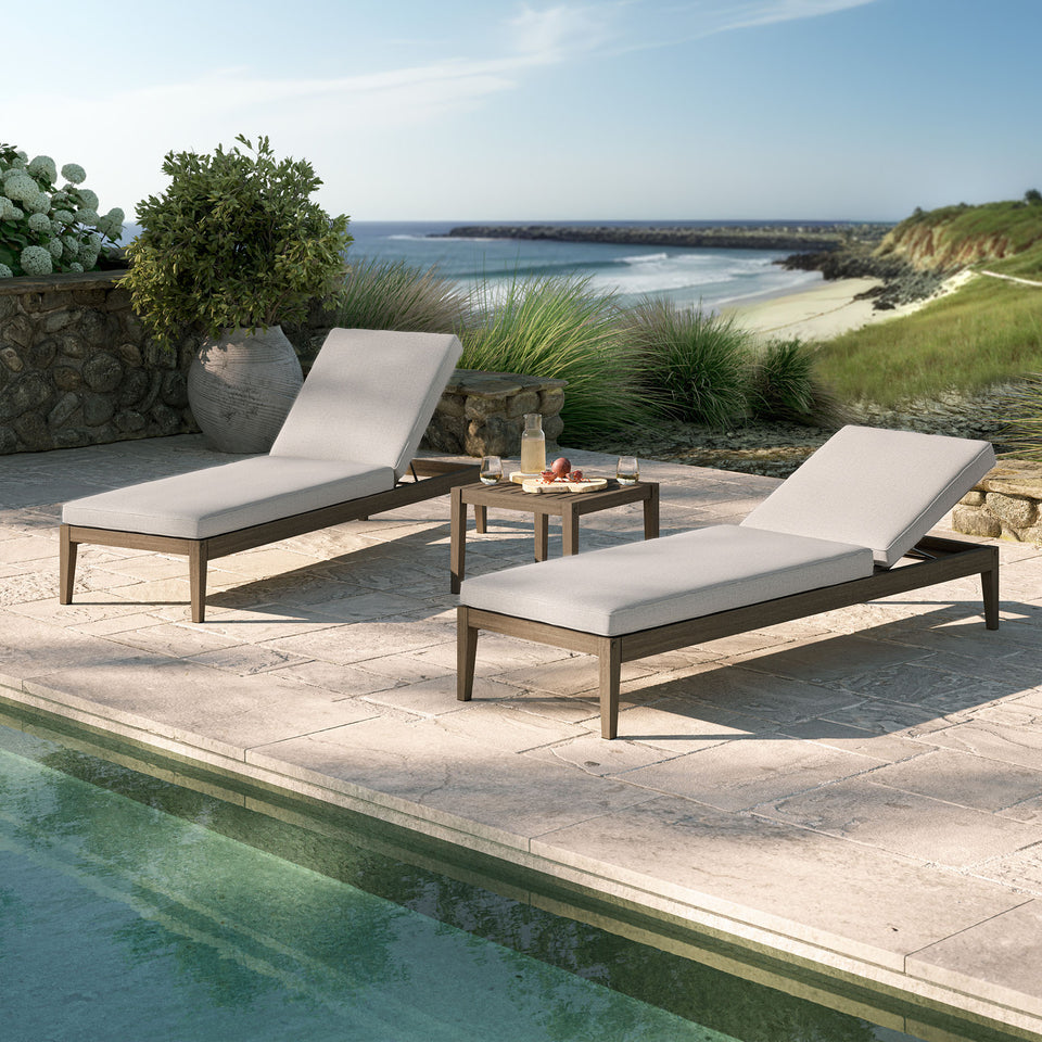 Northlake 3-Piece Outdoor Patio Teak Wood Furniture Set with Chaise Lounges and Side Table by Modway